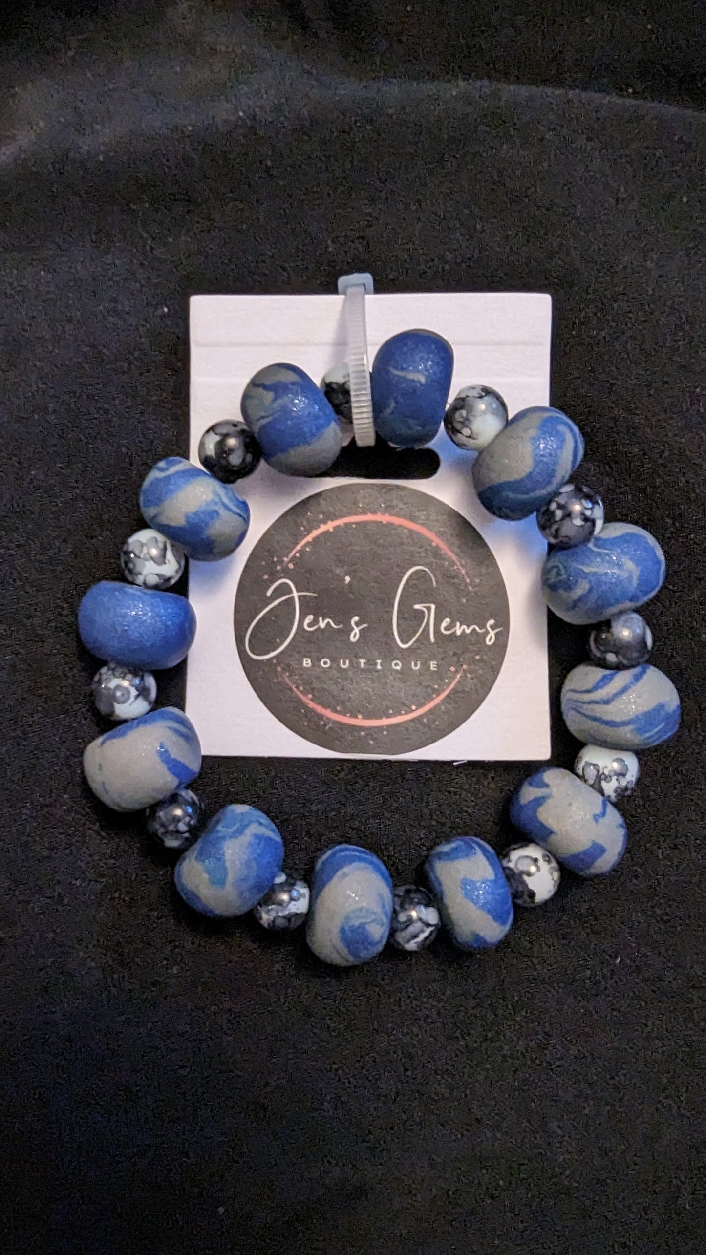 Bracelet - Steel - Made with Handcrafted Clay Beads