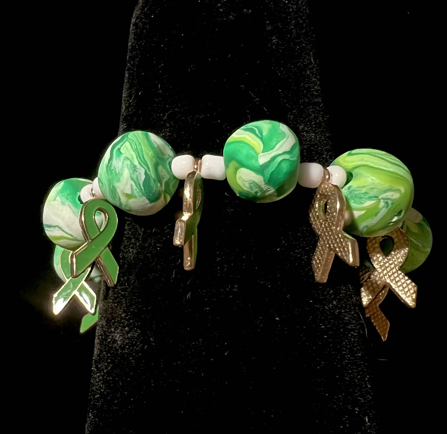 Bracelet - Lyme Disease Awareness 2 - Made with Handcrafted Clay Beads