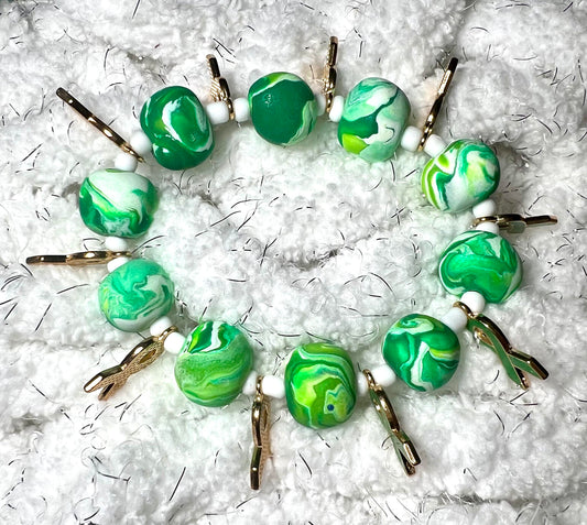 Bracelet - Lyme Disease Awareness 2 - Made with Handcrafted Clay Beads