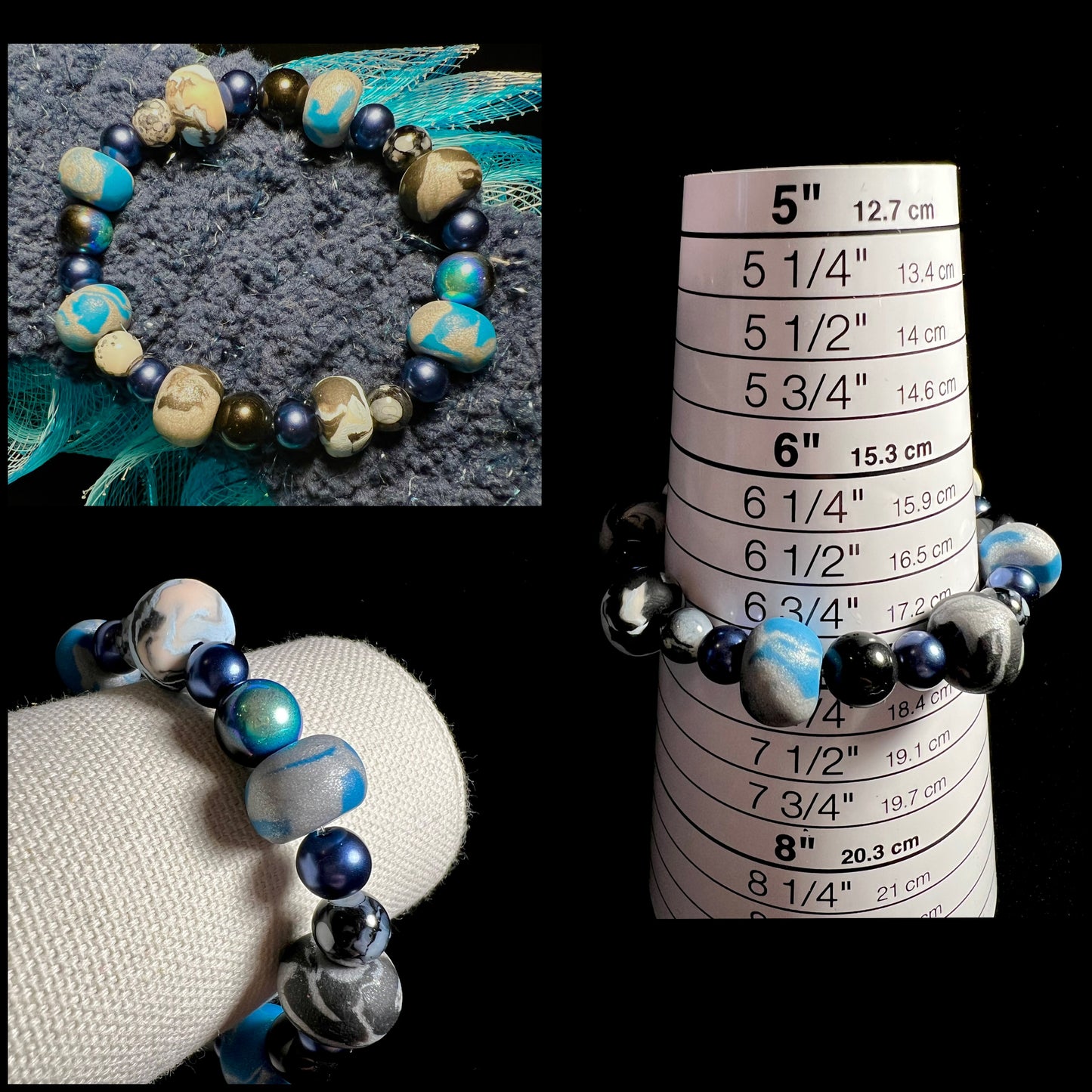 Bracelet - Cerulean - Made with Handcrafted Clay Beads