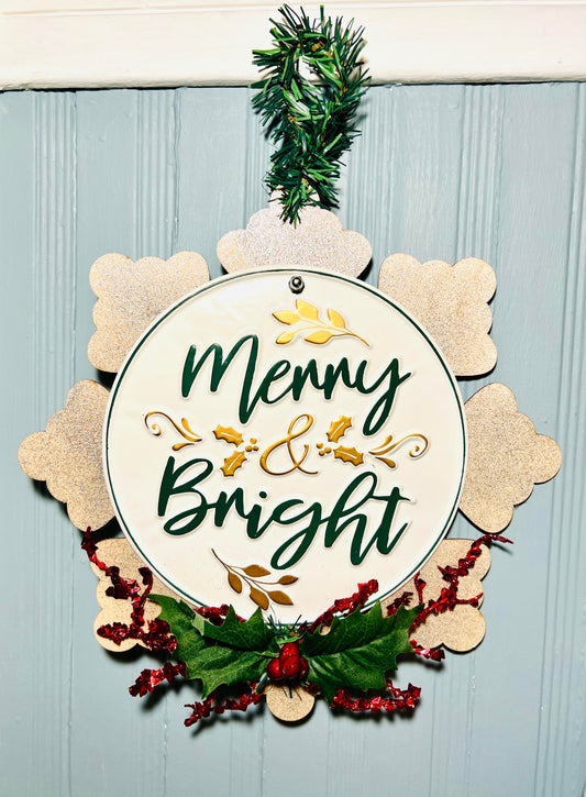 Christmas Door Plaque - "Merry & Bright"