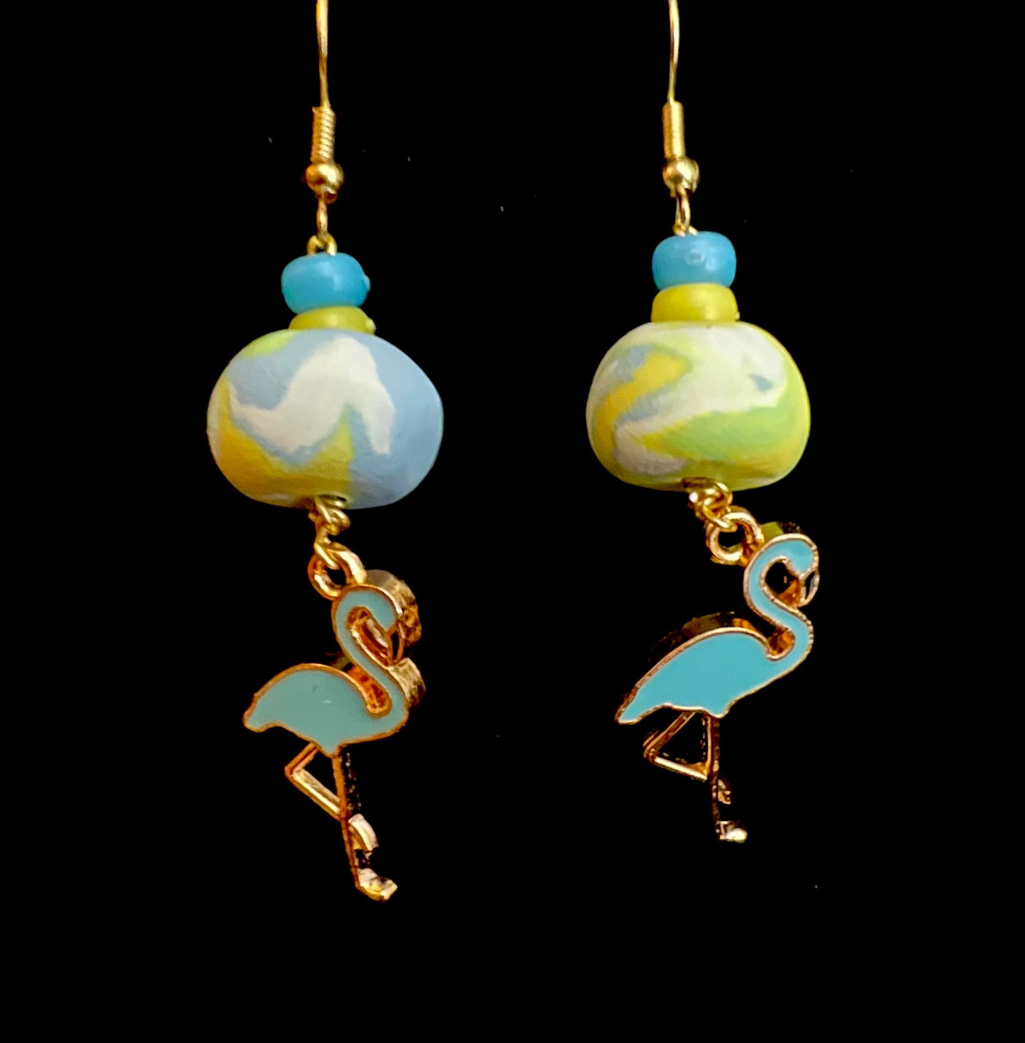 Earring - Periwinkle Flamingos - Made with Handcrafted Clay Beads