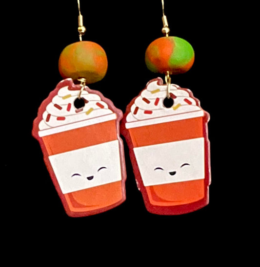 Earring - Smiling Pumpkin Cup - Made with Handcrafted Clay Beads