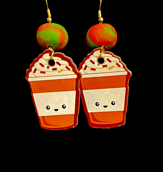 Earring - Happy Pumpkin Cup - Made with Handcrafted Clay Beads