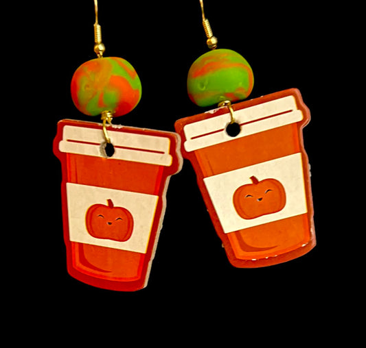 Earring - Pumpkin Spice Wink - Made with Handcrafted Clay Beads