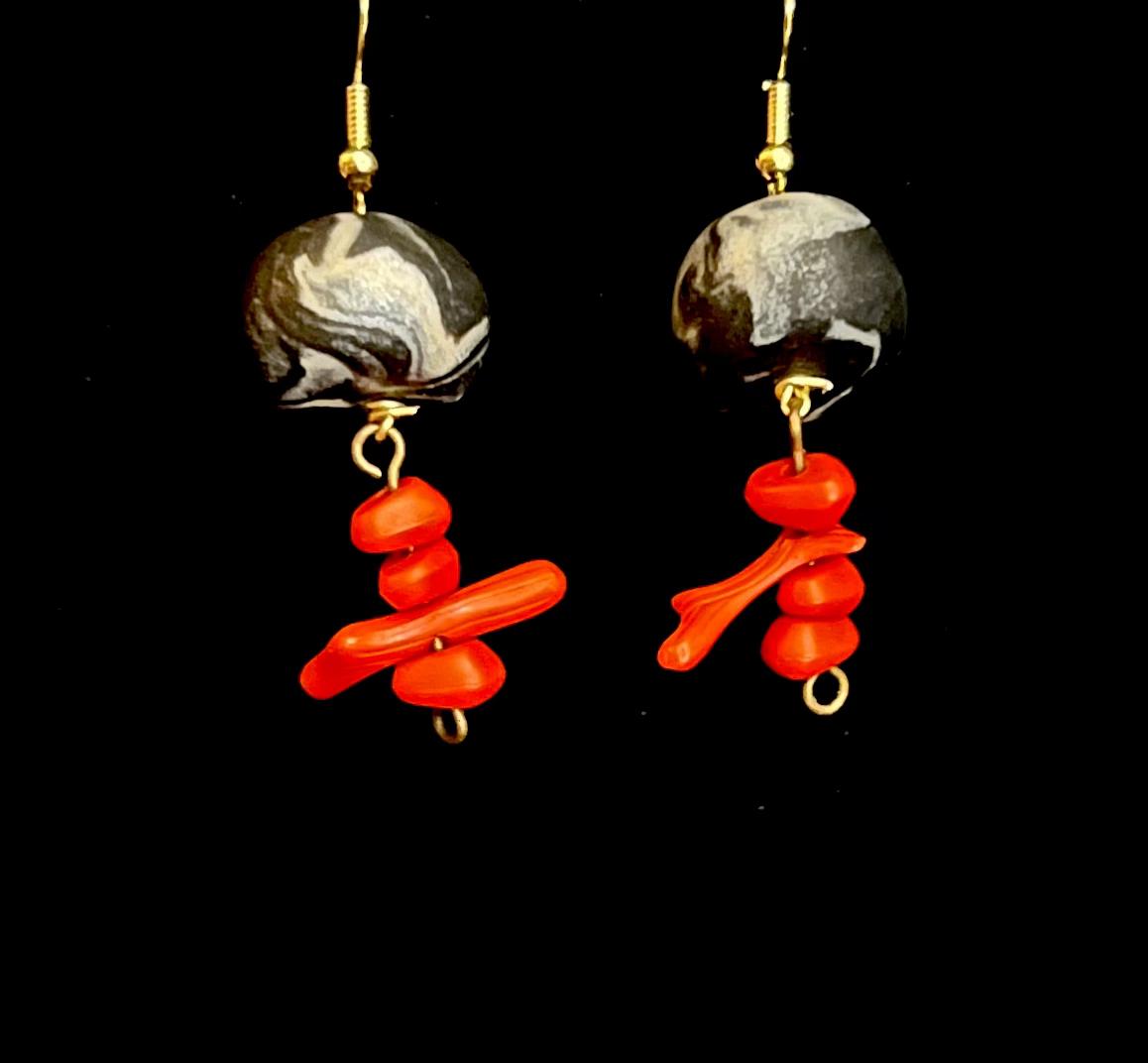 Earring - Bones - Made with Handcrafted Clay Beads