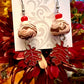 Earring - Red and Pink Foliage - Made with Handcrafted Clay Beads