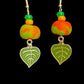 Earring - Green and Orange Foliage - Made with Handcrafted Clay Beads