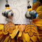 Earring - Black and Orange Foliage - Made with Handcrafted Clay Beads