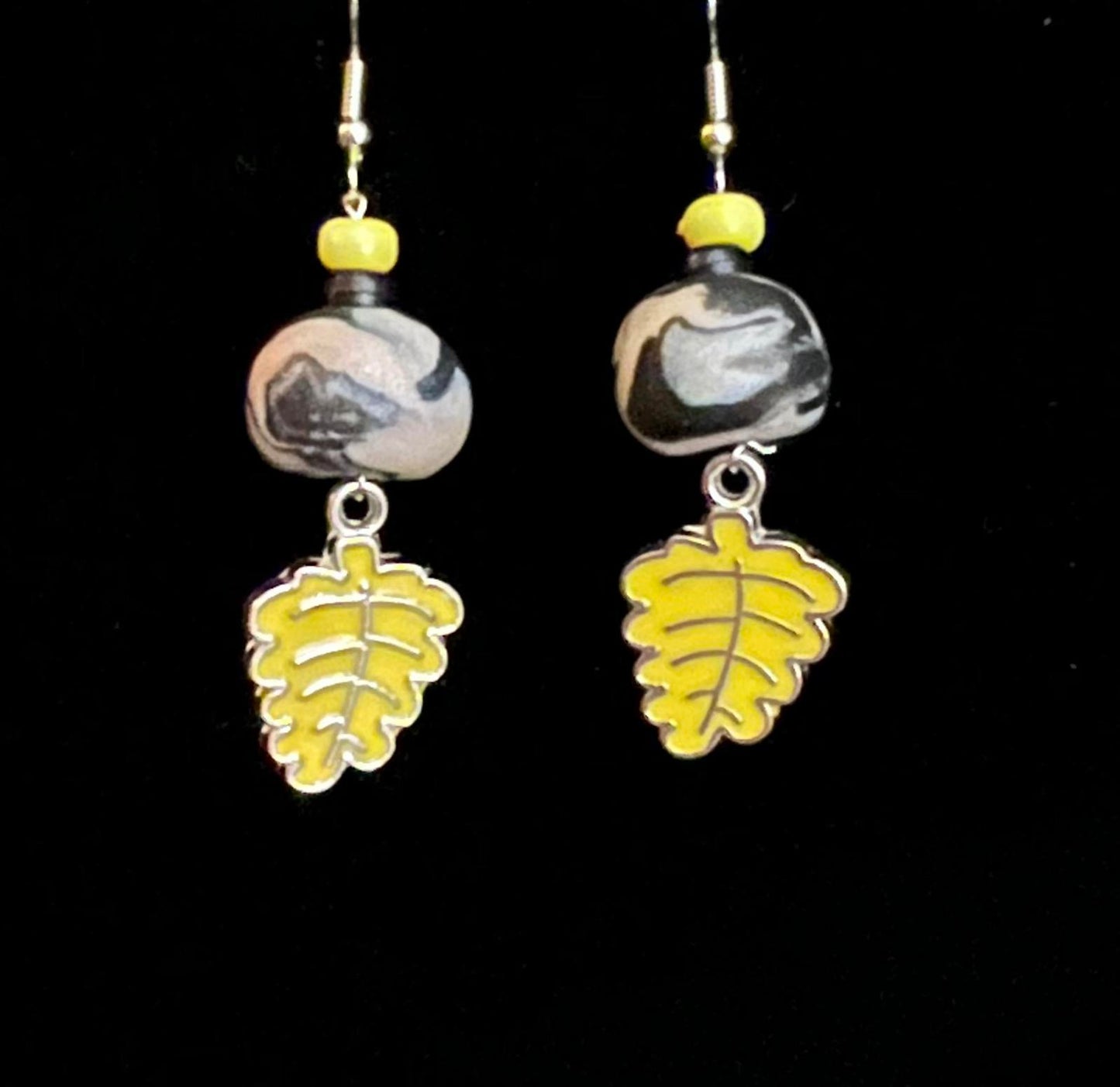 Earring - Black and Yellow Foliage - Made with Handcrafted Clay Beads