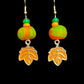 Earring - Orange and Green Foliage - Made with Handcrafted Clay Beads