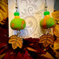 Earring - Orange and Green Foliage - Made with Handcrafted Clay Beads