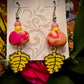 Earring - Pink and Yellow Foliage - Made with Handcrafted Clay Beads